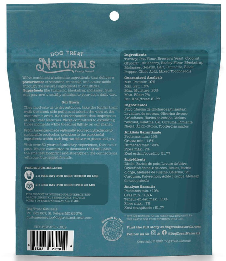 Dog Treat Naturals Superfood Sticks - Turkey & Blueberry - Pets Essentials