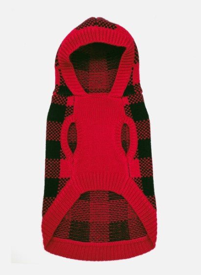 Doggie - Q Hooded Double Knit Red Plaid Jacket - Pets Essentials